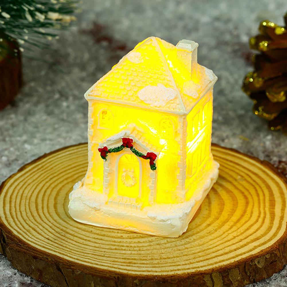 Christmas Decoration White Luminescent Resin Small House Light House New Year Gifts Party Home Desktop Decoration