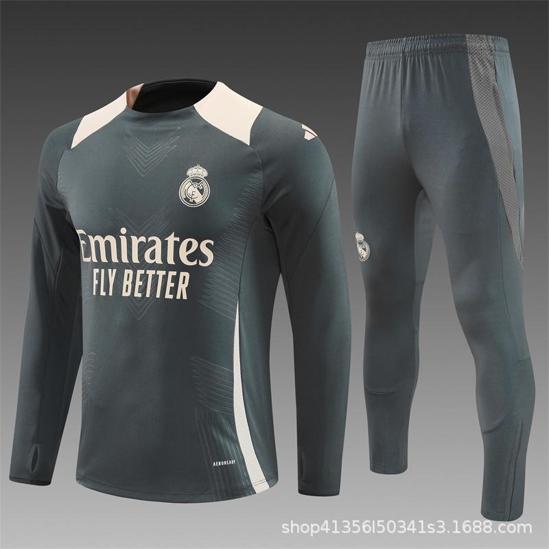 Maglia da Allenamento da Calcio Real Madrid a Maniche Lunghe Mezza Zip Tuta per Adulti e Bambini Stampa Maglia Mbappe