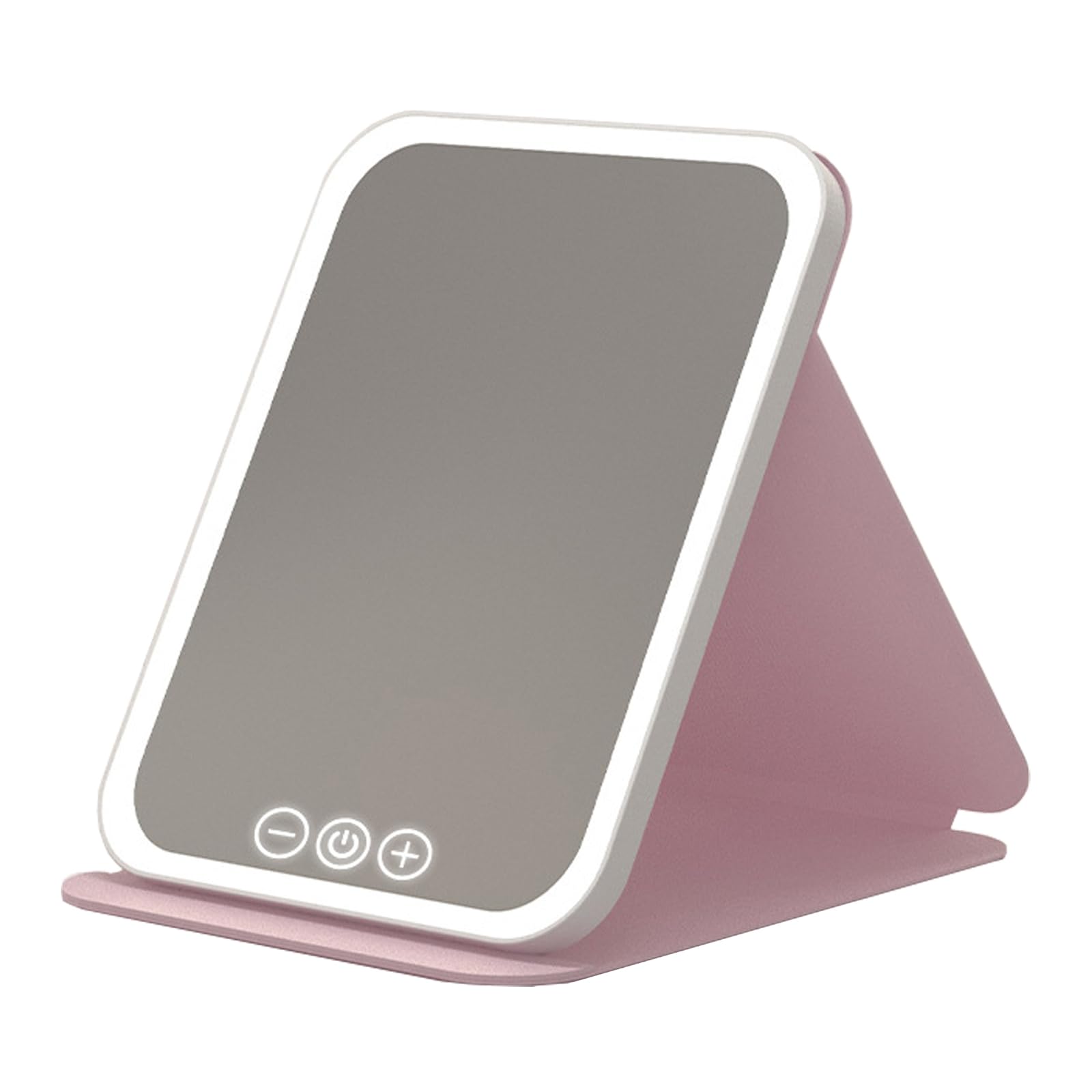 

Складное светодиодное зеркало для макияжа, 3 регулируемых режима, функция памяти, удобно, идеально для путешествий и домашнего использования, цвета, яркость, перезаряжаемое через USB-C, угол, розовый