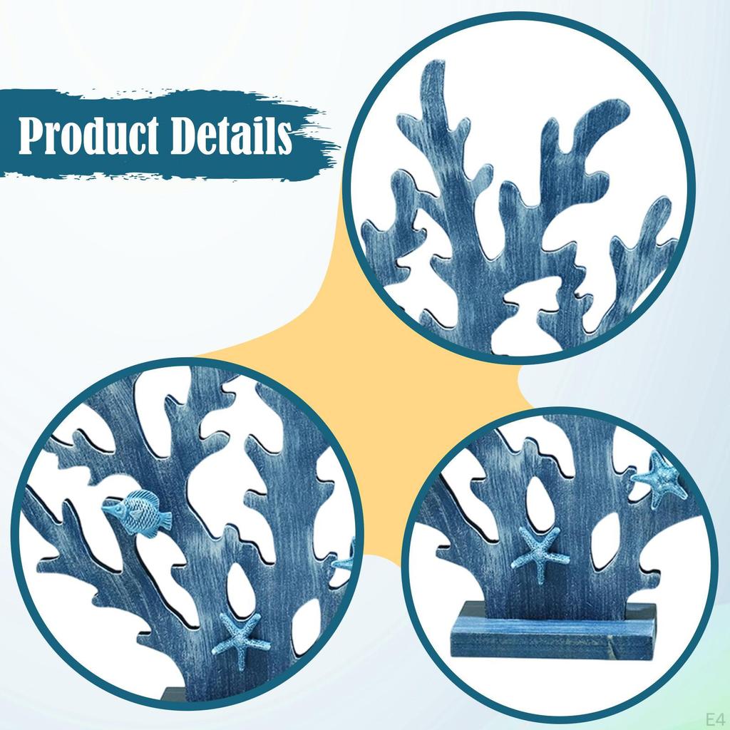 Wooden Coral Decoration Coastal Mediterranean Countertop Art Piece Craft for Themed Party