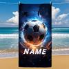 1pc Personalized Soccer Themed Beach Towel, Custom Name Fire & Ice Football Bath Towel for Sports Fans