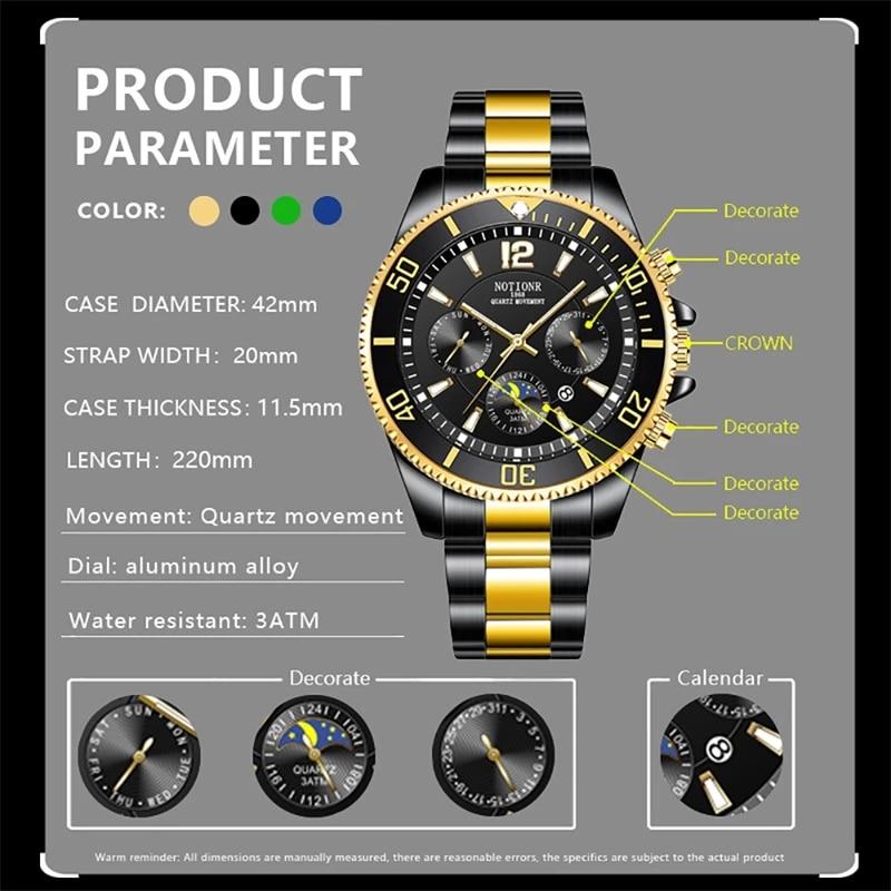 Mens Watches for Men Sport Waterproof Stainless Steel Quartz Watch Man Business Luminous Clock Relogio Masculino