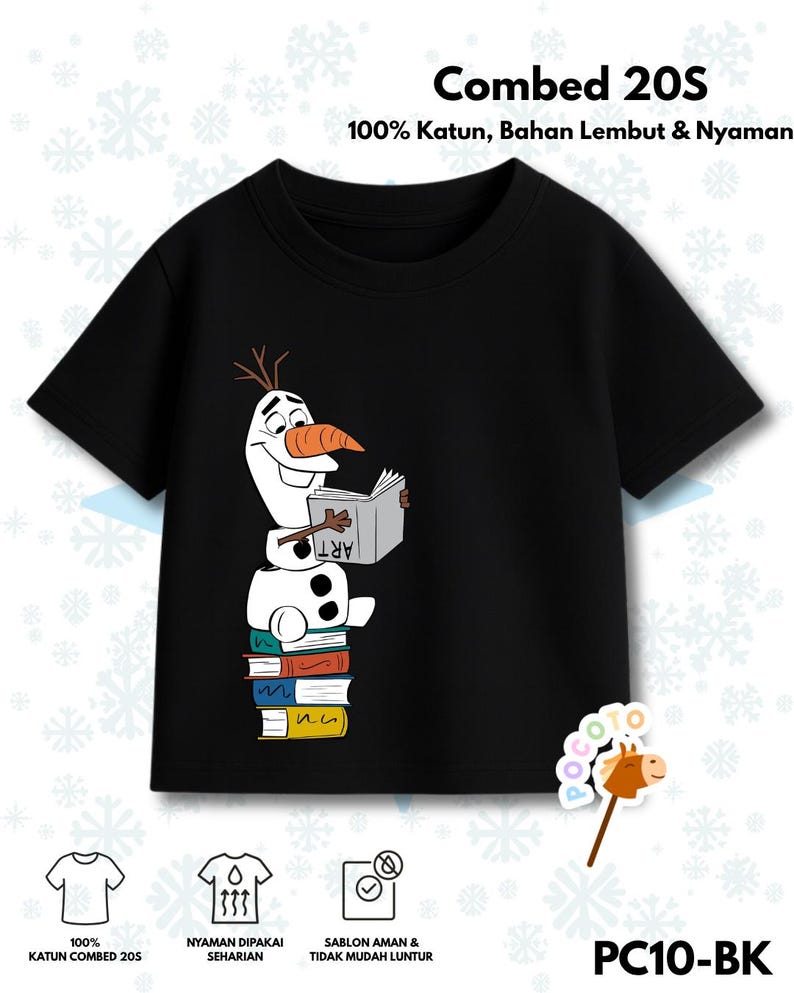 Snowman, Cartoon Graphic Tee, 100% Combed Cotton 110