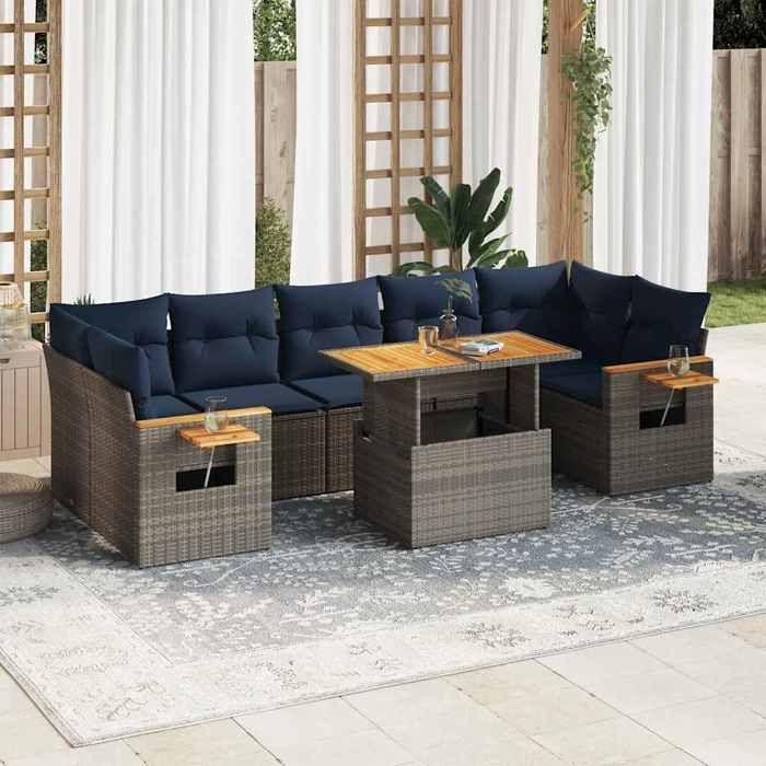 VidaXL Garden Lounge Set 8 Pcs with Grey Cushions Wicker, Outdoor Sofa Set, Corner Sofa Set 3327575