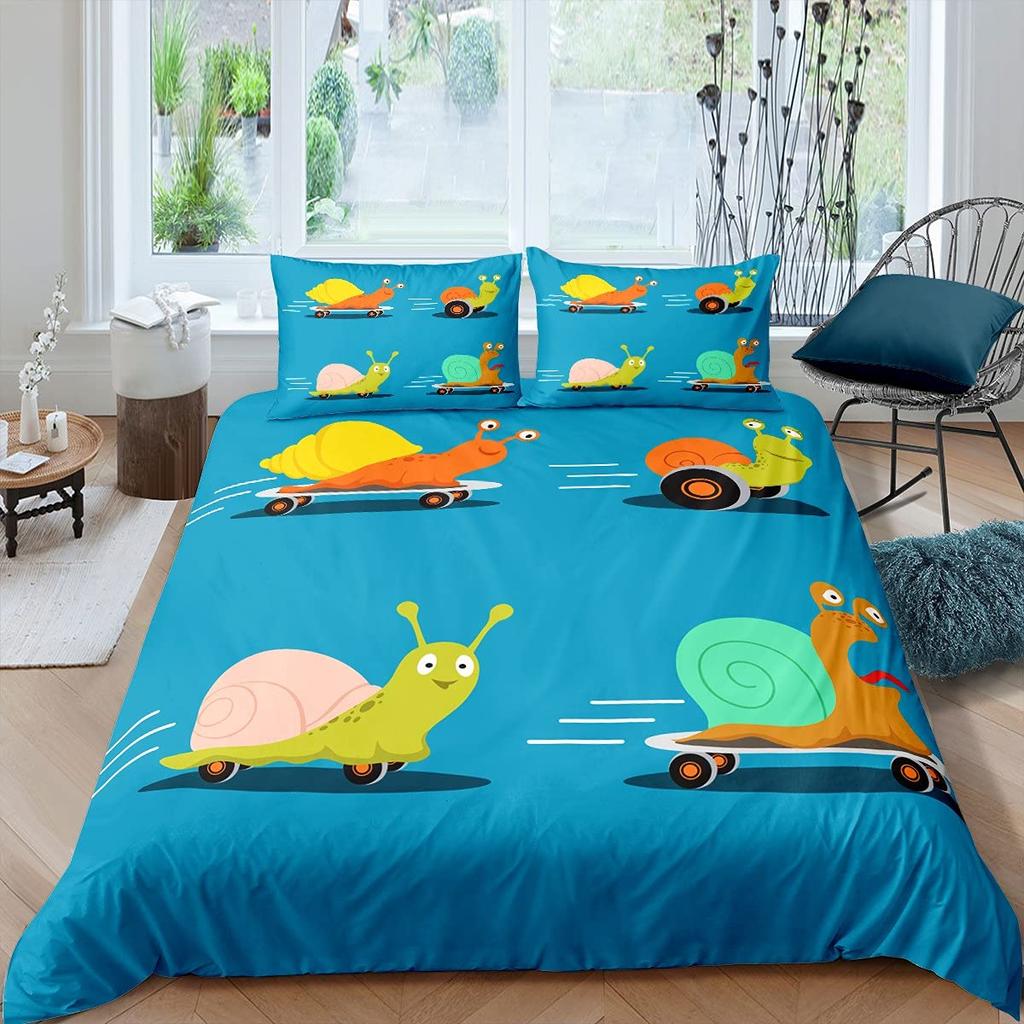 Cartoon Snail Duvet Cover King Queen Size Colorful Animals Bedding Set for Kids Teens Adults Wild Reptile Polyester Quilt Cover