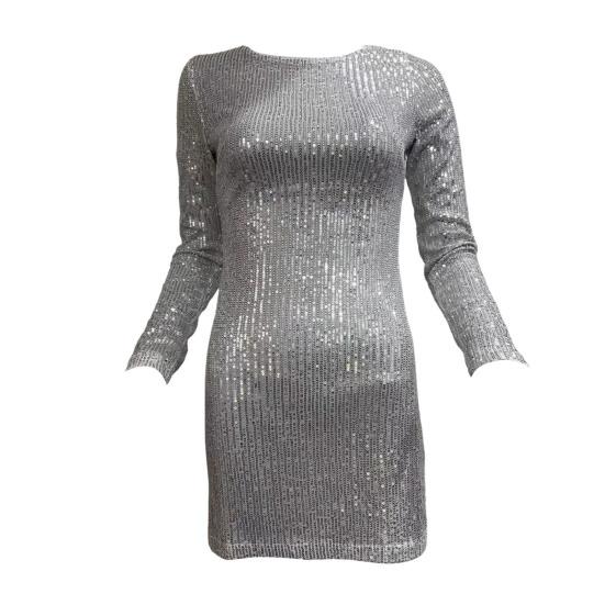 Dámské večerní šaty Lesklé flitrové Slim Fit pouzdro Dlouhé rukávy Délka nad kolena O Krk Mini šaty Club Party Prom Krátké šaty