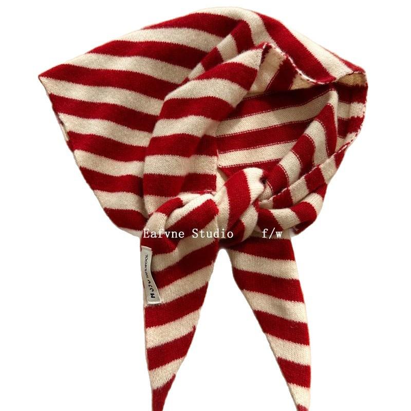 Triangular Scarf  Headscarf Knitted Striped Scarf  Women's Multi Functional Small Scarf
