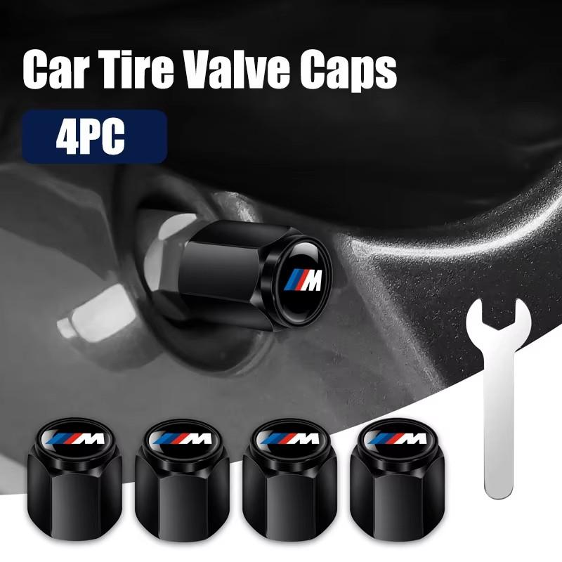 ta12Black Metal Car Tire Valve Caps Anti-theft Dust Proof Tyre Air Valve Stem Covers Spanner Tool For BMW 3 5 7 Series X1 X3 X5 X6 A