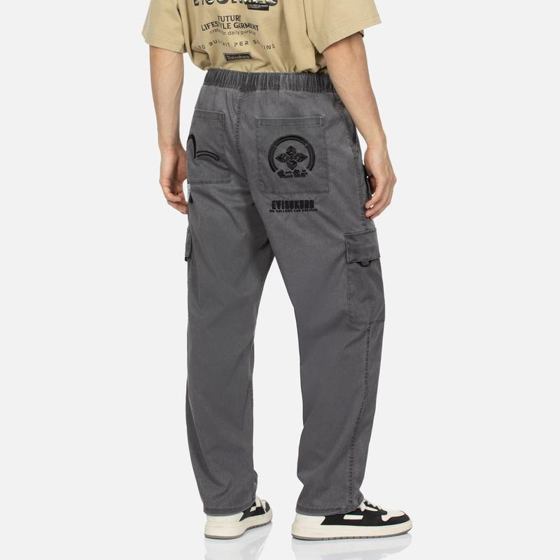 Evisu AW23 Seagull Family Flower Logo Embroidered Casual Pants Men pants Gray 2EAGNM3PO5133RXPS