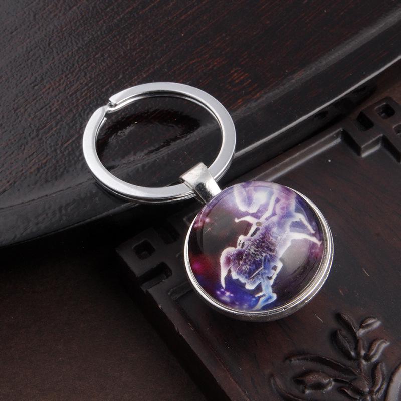 Luminous Scorpio Virgo Crystal Keychain: Double-Sided Glass Pendant Metal Keyring