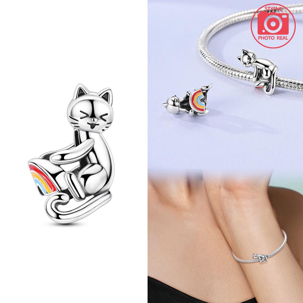 Charms Plata Copper Colors Naughty Cat Cuddle Beads Fit Original Bracelet Diy Fine Jewelry Gift For Women