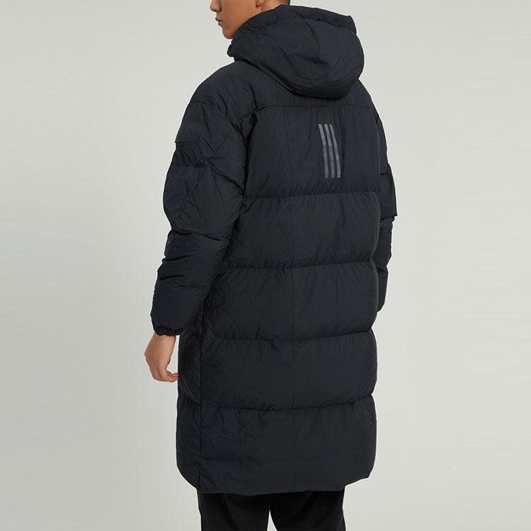 Adidas Solid Color Logo Patch Pattern Zippered Hooded Down Jacket Unisex Outerwear Black HN2131