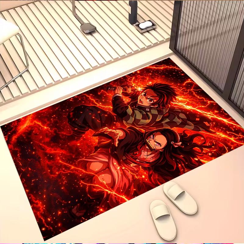 Demon Slayer Print Rug, Washable Floor Carpet, For Entryway Dorm Laundry Room Office Study, Home Decor Birthday Christmas Gift