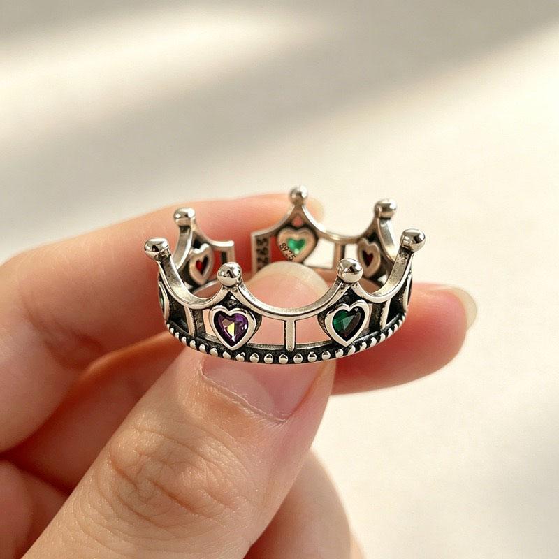 

BF CLUB 925 Sterling Rings for Women Simple Geometric Handmade Irregular Retro Crown Heart Shape Ring Allergy For Birthday Gift resizable