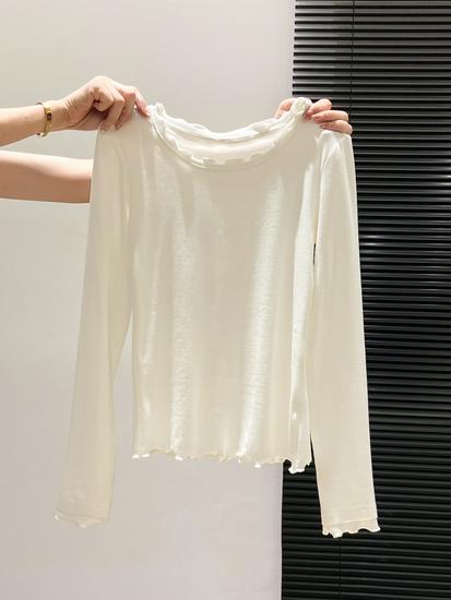 

Korean Style Ruffled Long Sleeve T-shirt for Women - 2025 Autumn Slimming Baselayer XL