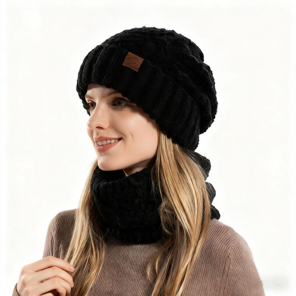 TEMU Winter Hat Scarf Set Women's Cold Protection and Warm Knitted Hat Ear Protector Head Wool Hat