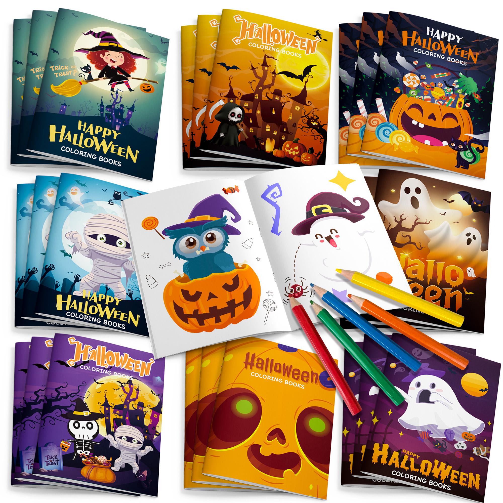 Halloween Coloring Books, 24 Pcs Halloween Painting Book & 12 Pcs Halloween Party Color Pencils for Kids Halloween Party Decorations фиолетовый