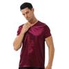 Chemise de nuit pour homme Col en V Manches courtes Satin T-shirt Hauts de pyjama amples Vêtements décontractés