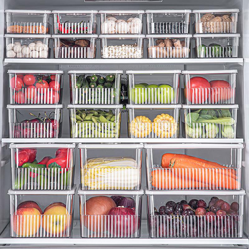 Refrigerator Storage Box With Timer - Fresh Fridge Organizer For Vegetables Fruits And Pantry Kitchen Containers