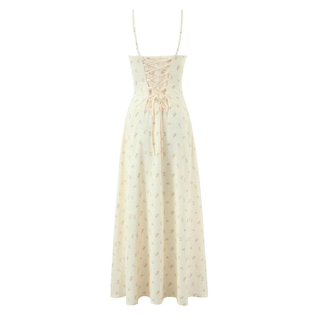 2026 Floral Print Sleeveless Spaghetti Strap V-Neck Slim Fit Party Dress