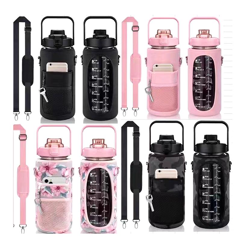 Portable Water Bottle Carrier Bag With Phone Pocket For Stanley 64Oz Tumbler With Handle Neoprene Water Bottle Holder Pouch