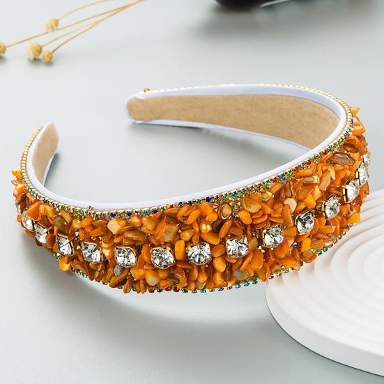 Women Headband Mini Stone Decor Rhinestone Rich Colors Wide Band Elastic Hair Decoration Anti-slip Turquoise Dating Hair Hoop Hair Accessories