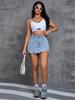 European & American Style Raw Hem Ripped Denim A-line Skort for Women