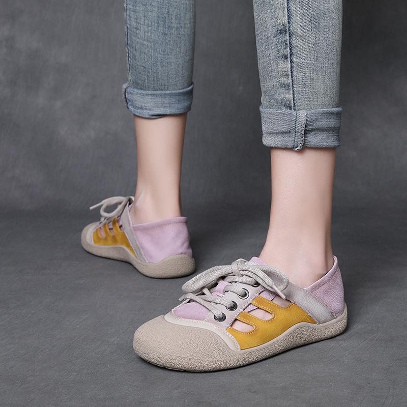 Fashion GKTINOO Genuine Leather Retro Hollowed Out Women's Flat Shoes 2025 Summer New Versatile Casual Soft Soled Mixed Colors Sandals