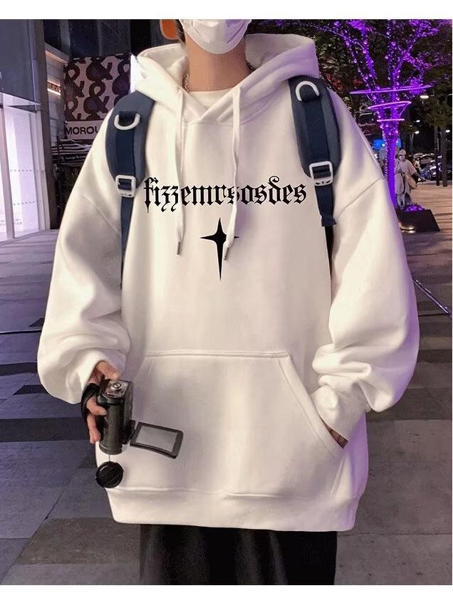 Men's Trendy Hooded Sweatshirt, Loose Fit, Letter Print, Versatile Spring/Autumn Jacket, 2024 Hong Kong Style.