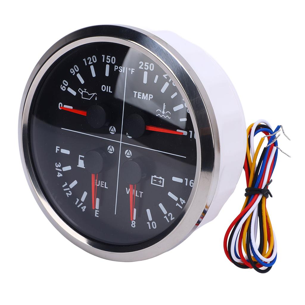 110mm 4 3 8in 4 in 1 Multifunction Gauge DC 12V 0 150PSI Oil Pressure Fuel Level 100 250 Fahrenheit  Water Temp 8 16V