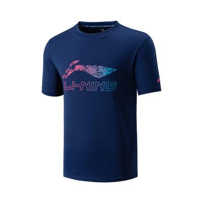 Li Ning Badminton Series Logo Buchstaben Atmungsaktiv Vielseitig Kurzarm T-Shirt Unisex Oberteile Tief-Purpurblau AHSV055-3