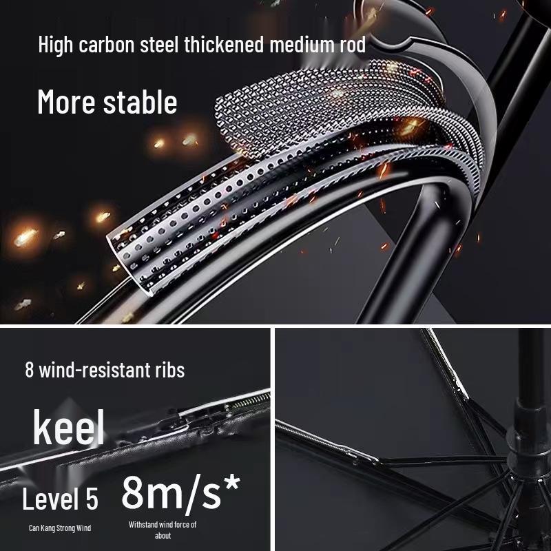 8-Rib Automatic Three-Fold Umbrella with Logo, Thickened Black Glue for Sun and Rain