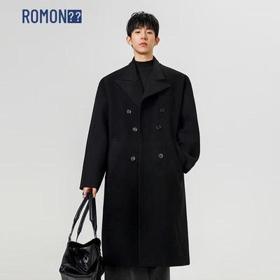 Men's Mid-Length Wool Blend Double-Breasted Trench Coat