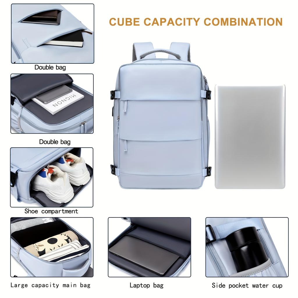 Sac à Dos de Voyage Grande Capacité avec Compartiment à Chaussures Dacron Léger Sac à Dos Quotidien pour Ordinateur Portable avec Port de Charge Mode Voyage Commu