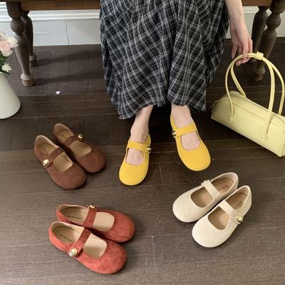Chaussures Mary Jane rétro 2025 tempérament français élégant daim bout rond bouche légère couleur unie chaussures de ballet à talon compensé intérieur