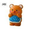 Small Bear Statue for Desk Hand-Carved Basswood Ornament, Cute Apron Wood Decorative Figurine, Car Interior Accessory Desktop Shelf And Home