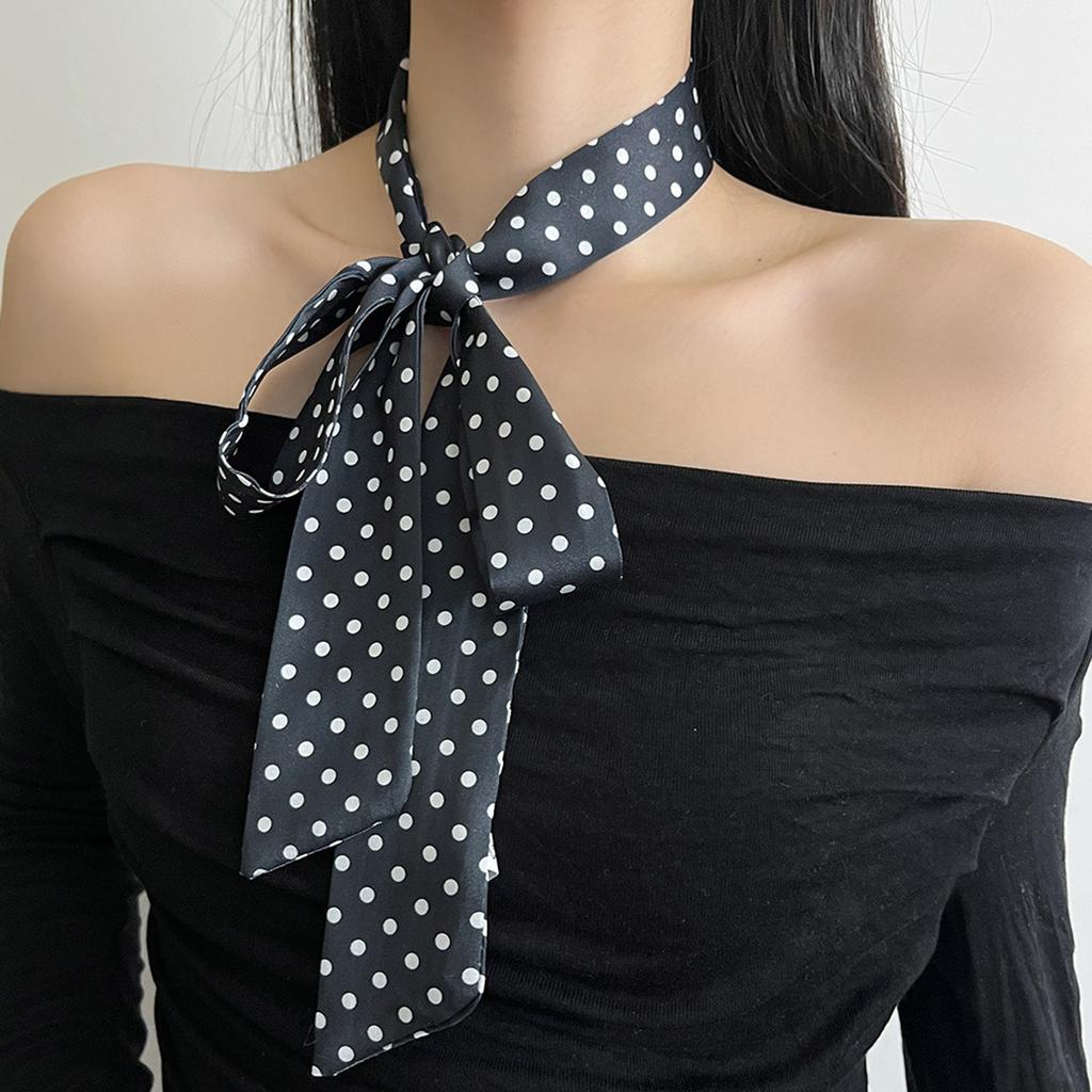 Women Dotted Long Scarf Casual Party Neckwear French Styles Neck Scarf Fashion Hairwrap for Dinner Party and Travel Use
