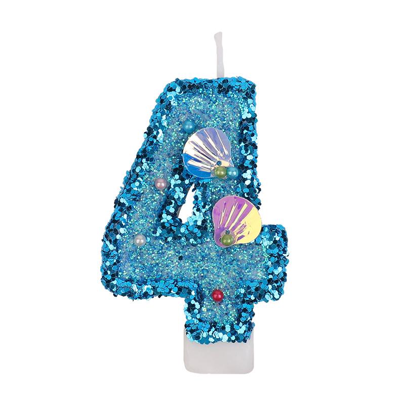 Glitter Blue Number Cake Candles Kids Boy Girl Birthday Party Cake Topper Decoration Mermaid Party Supplies Under The Sea Decor
