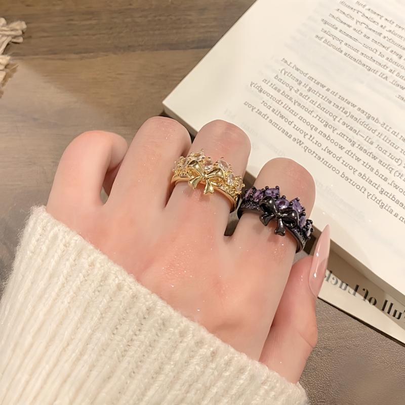 Fashionable Light Luxury Inlaid Zircon Bow Women'S Ring, Elegant Temperament For Women, Holiday Party Jewelry Gift