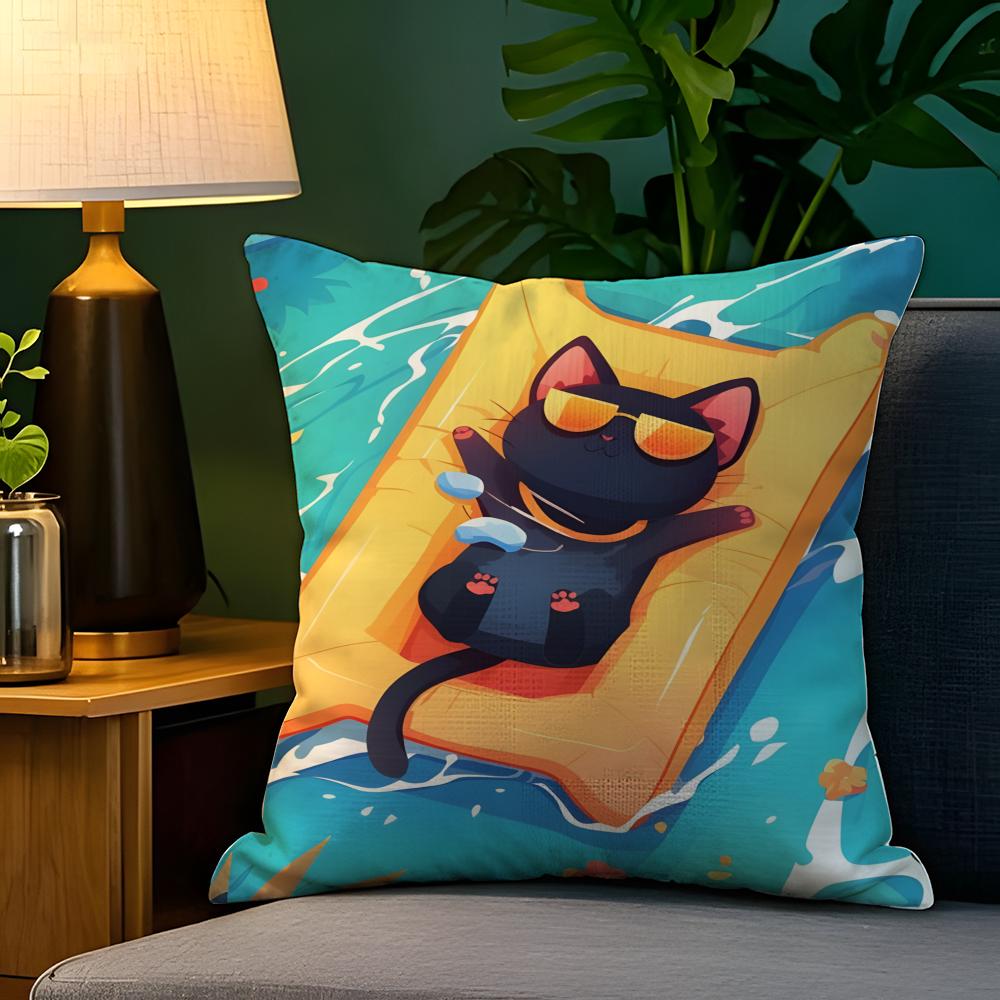 Sunny spring day leisurely cat Pillow Case Natural Linen Pillow Case DoubleSided Decor Sofa Pillowcase Home Decor