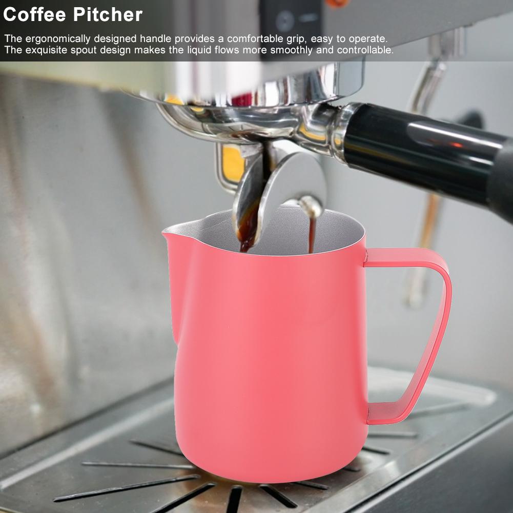 600ml Stainless Steel Milk Frothing Cup Jug Pitcher Latte Art for Home Coffee Shop UseRose Red