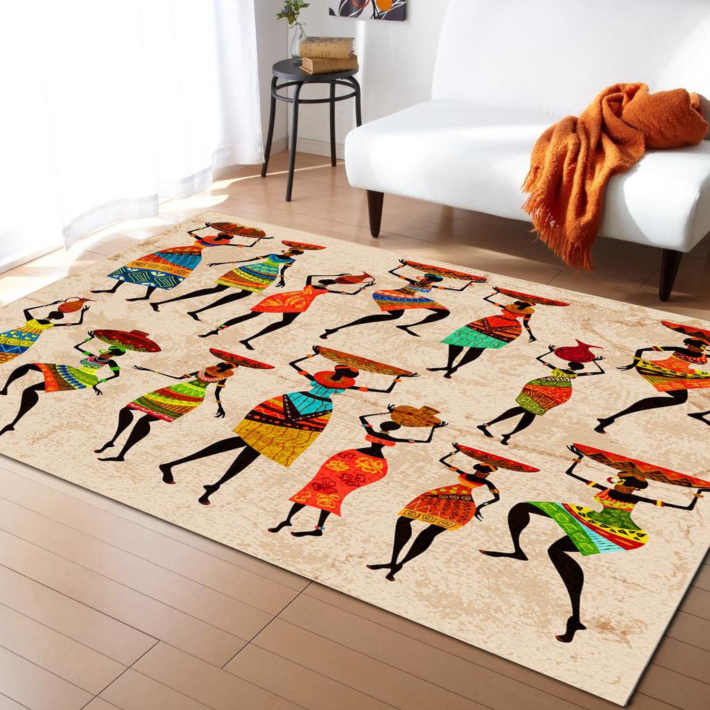 African Tambourine Geometric Lines Carpets for Living Room Anti-slip Carpet for Bedroom and Kitchen Floor Mats Home Decor Rug