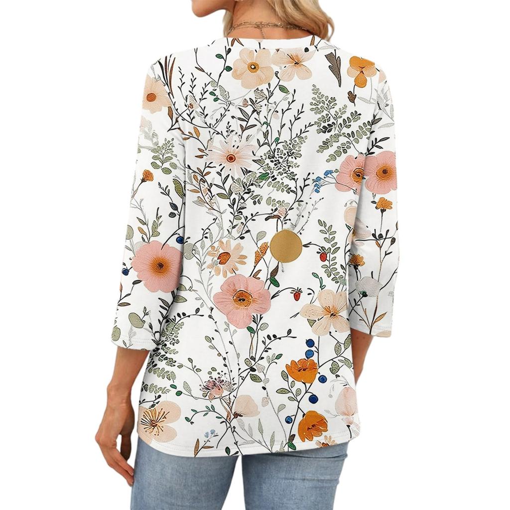 343/4 Sleeve Shirts For Women Cute Print Graphic Tees Blouses Casual Plus Size Basic Tops Pullover