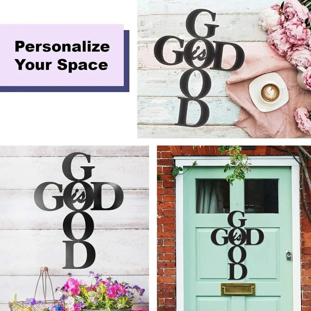 1 Stück Schwarzes Metallkreuz Gott ist gut Schild Wanddeko Religiöse Küchendeko für Wohnzimmer Schlafzimmer Arbeitszimmer Veranda Dekoration