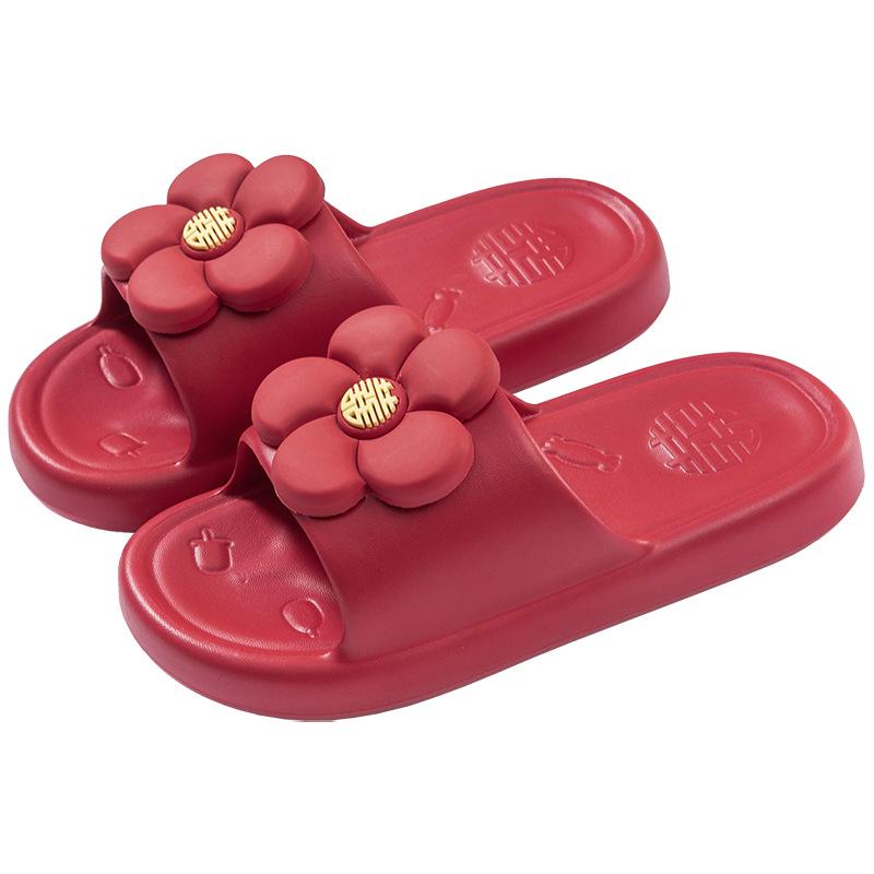 Šťastné červené protiskluzové koupelnové pantofle pro páry - Měkká, silná podrážka pro letní svatby