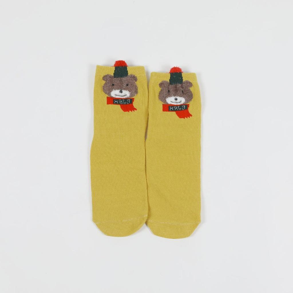 Women's Mid-Calf Cartoon Striped Socks with 3D Ears - Christmas Style
