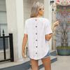 Summer Short Sleeve O Neck Solid Color Button Breathable Casual Women Pullover T Shirt Blouse Top