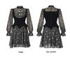 Retro Puff Sleeve Chiffon Floral Velvet Patchwork Dress - Waist-Cinched Short Skirt