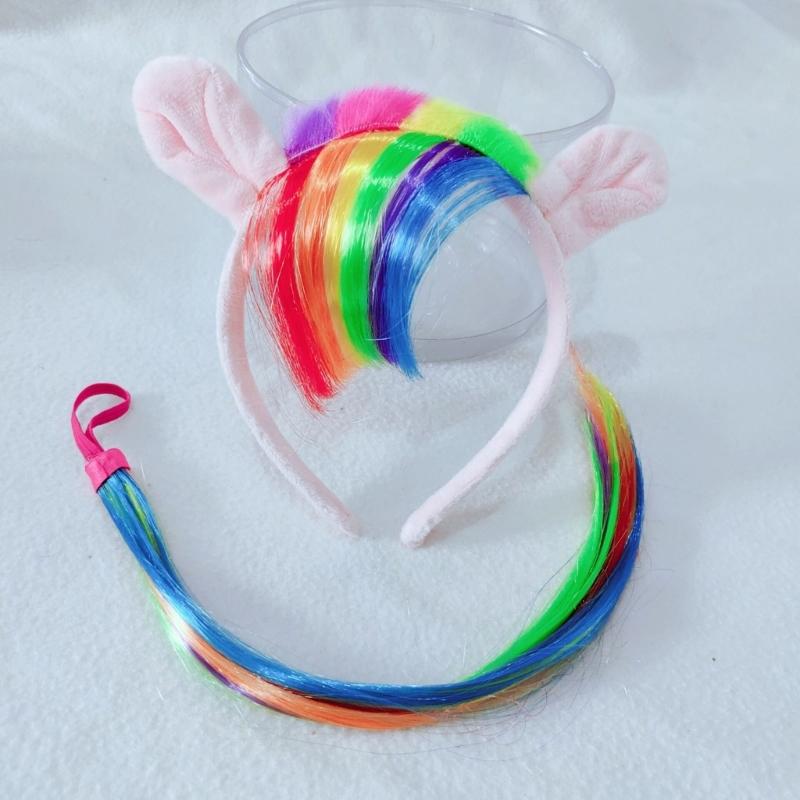 Horse Ear Headband and Horse Tail Set Halloween Horse Costume Accessories for Kid Adult Halloween Christmas Cosplay
