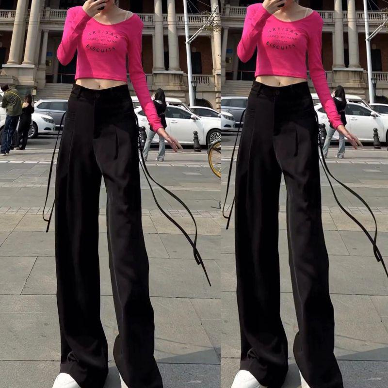 High-Waisted Drape Wide-Leg Women's Pants – Spring/Summer Fashion, Slimming, Casual, Floor-Length 